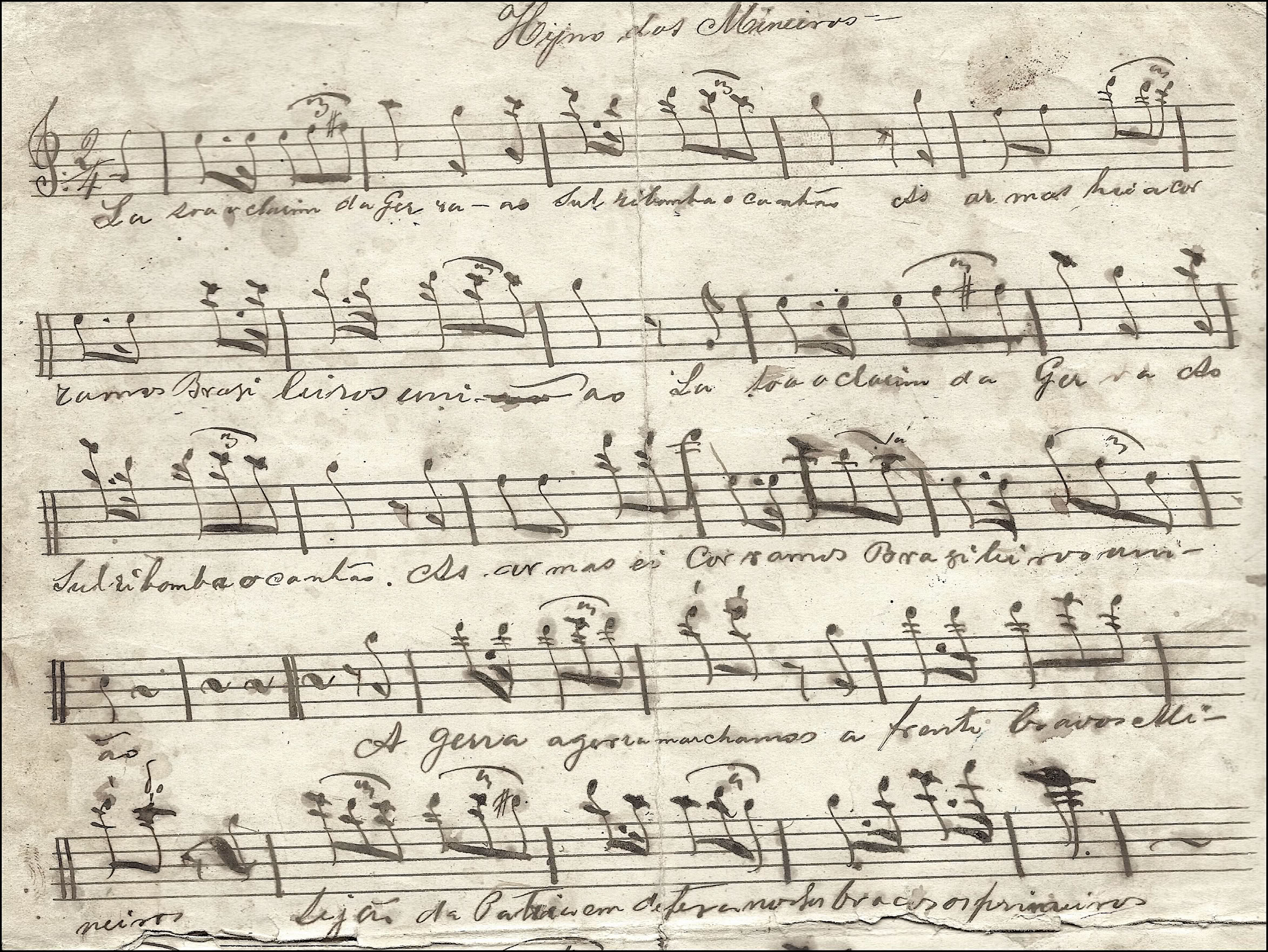 Hino dos Mineiros ca. 1874. Hino dos Voluntários da Pátria de Minas Gerais na Guerra do Paraguai. Acervo A.A.Bispo. Copyright